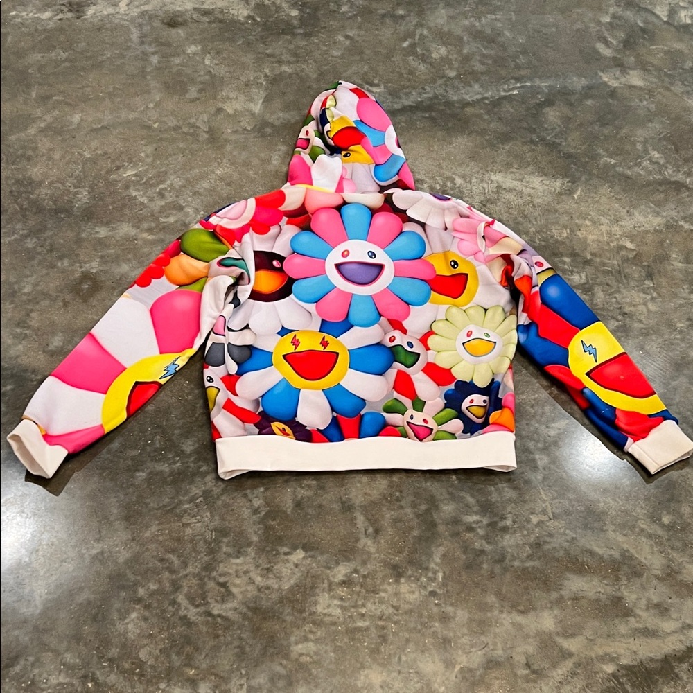 Authentic J Balvin xTakashi Murakami Hoodie Multicolor Floral-Emoji Hoodie uni - Picture 3 of 6